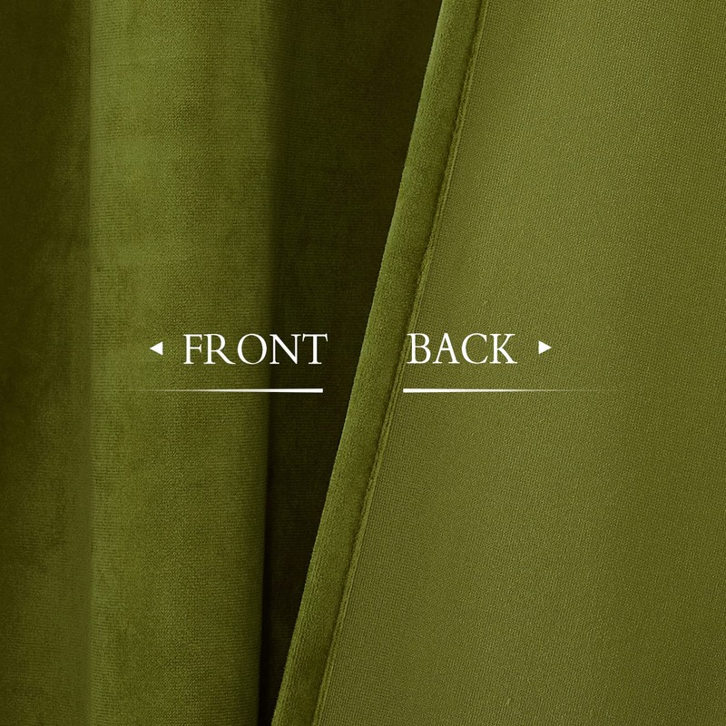 StangH Olive Green Velvet Curtains for Bedroom, Back Tab Light