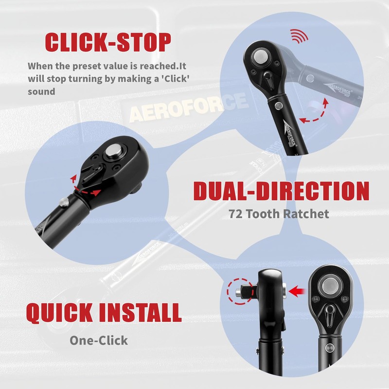 Aeroforce Torque Wrench 3/8 Inch 10-60 Nm, Dual Direction Reversal,