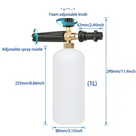 Rediboom Snow Foam Lance Foam Cannon Soap Dispenser Nozzle for Karcher K Series K2/K3/K4/K5/K6/K7 Pressure Washers, 1L Jet Bottle Car Wash Adjustable Sprayer
