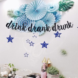 QWLQIAO Drink Drank Drunk Banner Bachelorette Engagement，Wedding Decorations Supplies Bridal Shower Party Photo Booth Props Black Glitter