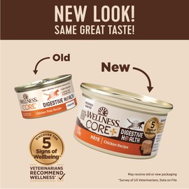 Wellness CORE+ Digestive Health Grain-Free Natural Wet Cat Food, Sensitive Stomach, Easily Digestible (Chicken Pate, 3 Ounce Can, 12 Pack)