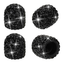 4Pcs Rhinestone Tire Valve Stem Caps Bling Diamond Stem Valve Caps Universal Car Tire Valve Caps Attractive Dustproof Tire Cap for Cars,SUVs,Bike,Trucks,Motorcycles (Black)