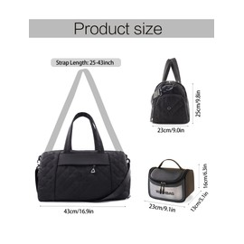 Remedare Travel Duffle Bag Weekend Bag Luggage with Toiletry Bag Shoe Pocket for Women Men Weekender Tote Bag Hospital Bag Cabin Bag,Black