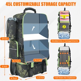 ayamaya Fishing Backpack with Cooler, 45L Tackle Backpack with Rod Holders & Insulated Lunch Bag, Large Outdoor Fishing Bag for 4 Tackle Boxes & Gears