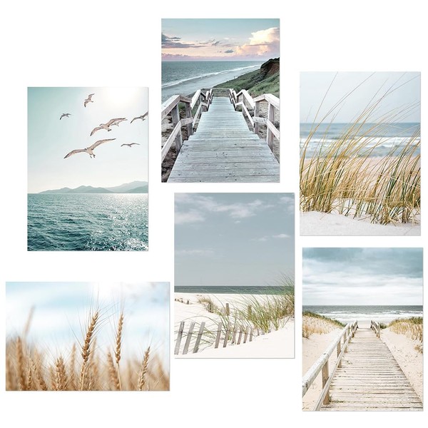 Canvas Pictures without Frame, Set of 6 Premium Poster Wall Pictures Decoration Living Room 30 x 40 cm Wall Pictures Bedroom Canvas Pictures Beach Sea Modern Picture on Canvas as Decoration for Home,