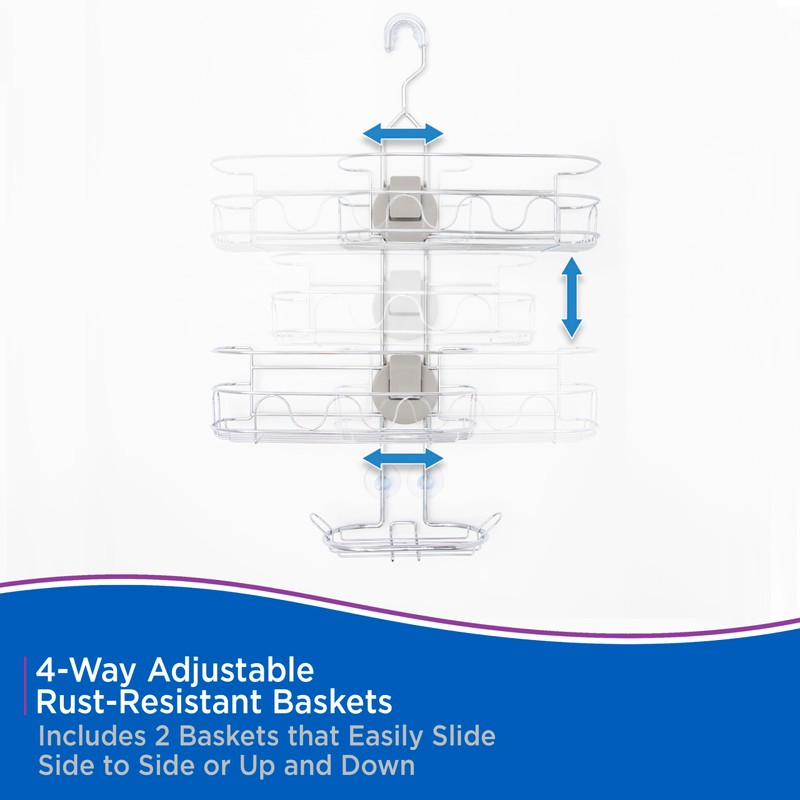Kenney KN614124 Easy Slide 4-Way Adjustable Shower Caddy, 25.5" L