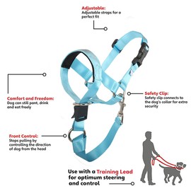 BARKLESS Dog Head Collar, No Pull Head Halter for Dogs, Adjustable, Padded Headcollar with Training Guide - Stops Pulling and Choking on Walks (XXL(Snout: 8.7"-13.3"), Light Blue)