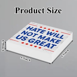 GoldenFleece Hate Will Not Make Us Great Square Memorial Day Decoration 4th of July Patriotic Wooden Desk Sign for Independence Day Political Democracy Decor Rustic Retro July 4th Table Decorations
