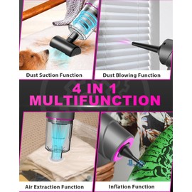 12000Pa Strong Suction Wireless Handheld Car Vacuum Cleaner, 5000mAh High Power 4-in-1 Vacuum Cleaner and Air Duster, 120W Portable Vacuum for Car, Office, Pet and Home