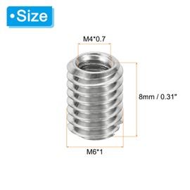 PATIKIL 10pcs M6*1 Male M4*0.7 Female Thread Adapter Sleeve Reducer Conversion Stainless Steel Fastener 8mm