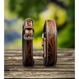 Jack & Russell Unique Leather Dog Collar, Hand-Carved and Padded, Buffalo Leather Dog Collar, Solitaire Dog Collar (XL/48-58 cm)