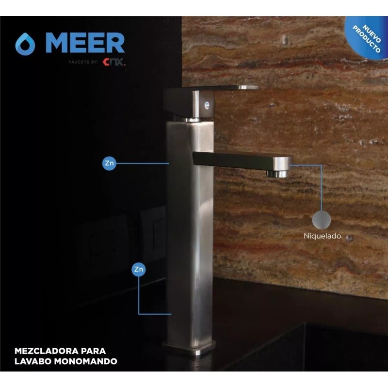 CNX Mezcladora Monomando De Lavabo (niquelada) Incluye Mangueras