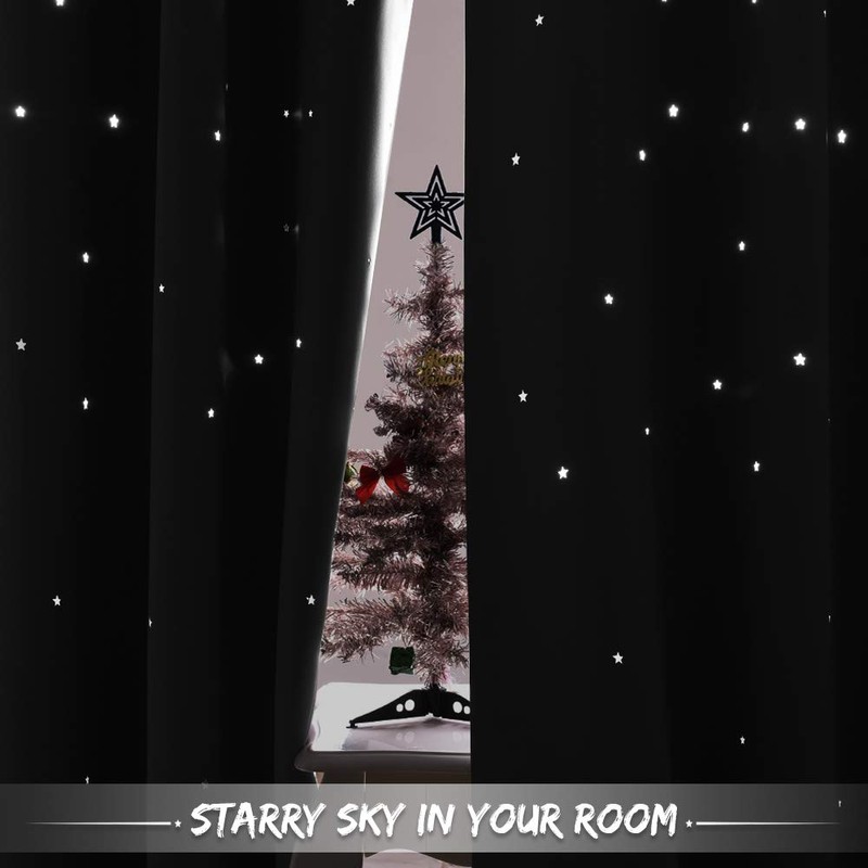 NICETOWN Kids Blackout Curtains for Bedroom - Hollow Star Space