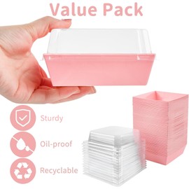 Kucoele Kucoele 100 Pack Paper Charcuterie Boxes with Clear Lids, 4 Inches Pink Cookie Boxes Dessert Boxes Disposable Food Containers for Sandwich, Cake Slice, Cupcake, Chocolate Covered Strawberry