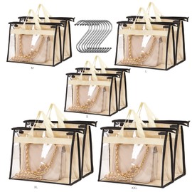 SZXFMY 10 Pack Handbag Storage Organizer Dust Bags Transparent Purse Storage Bag Organizer for Closet with Handle and Zipper Handbags Bag (Beige)