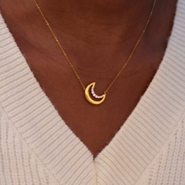 STORYJEWELLERY Crescent Moon Necklace for Women, Dainty Charm Necklace, Trendy Jewelry for Women, Moon Jewelry, Birthday Gifts for Mom Friend Sister Daughter