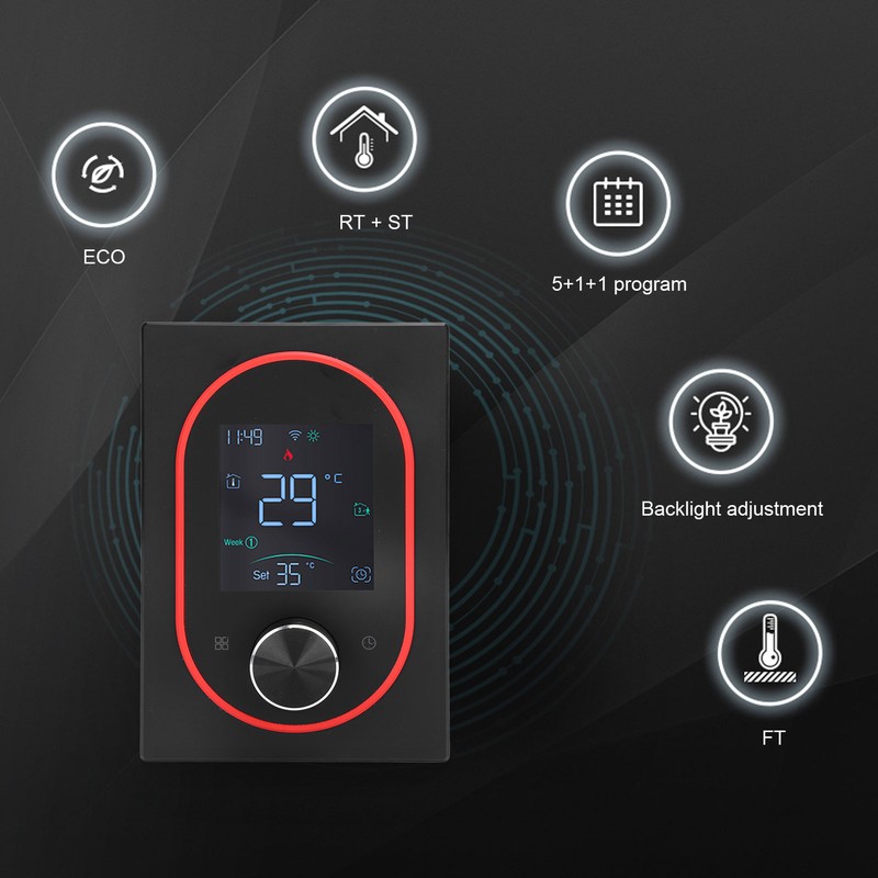 Smart Color Thermostat LCD Programmable Knob Control Touchscreen Water Heating