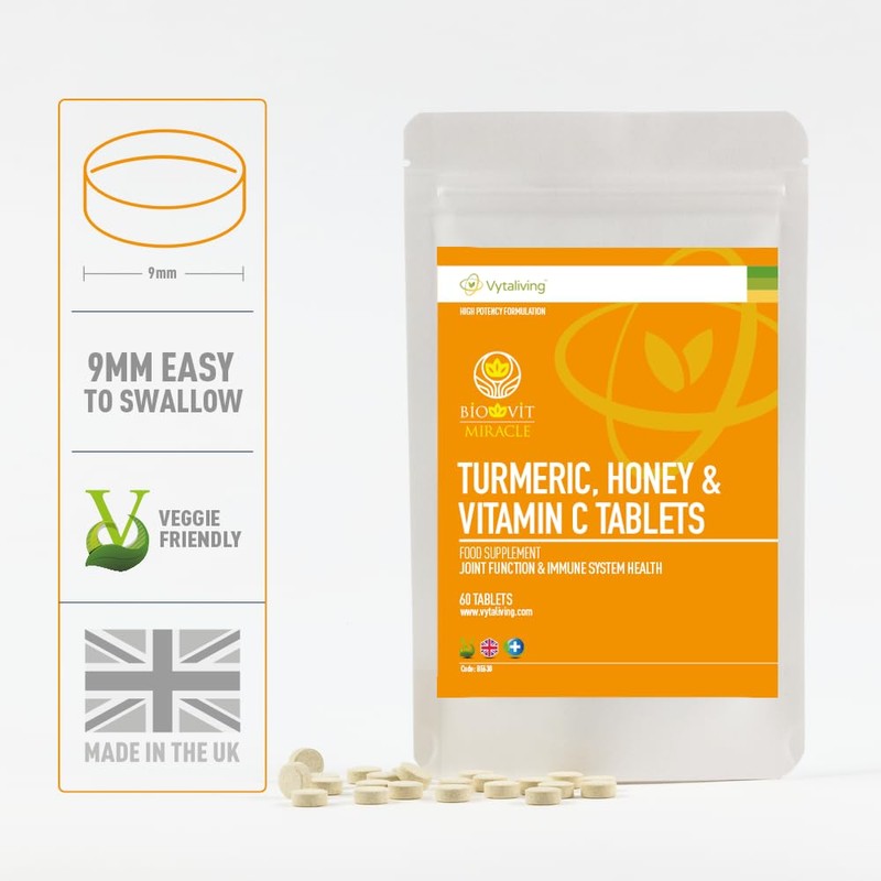 VYTALIVING 2500mg High Strength Turmeric Tablets with Honey & Vitamin