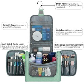 Large Hanging Toiletry Bag for Men and Women Travel Makeup Bag Organizer Portable Waterproof Bathroom Shower Bag Lightweight Shaving Bag (Green)