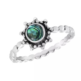 AeraVida Vibrantly Shining Sun Abalone Shell Inlay Sterling Silver Ring-10