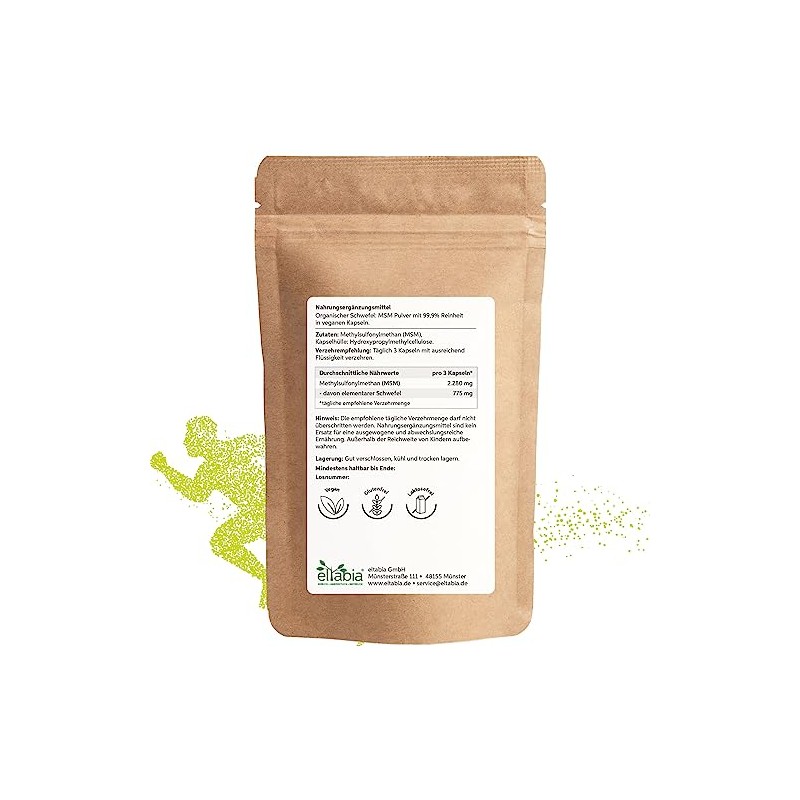eltabia MSM Kapseln 1000 Stck | Hochdosiert 2280mg Tagesdosis organischer