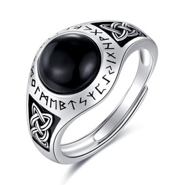 Black Onyx Ring 925 Sterling Silver Viking Celtic Ring Nordic Norse Jewelry Punk Gifts for Men Women
