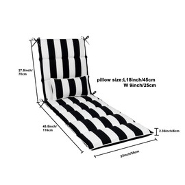 Only choice Chaise Lounge Cushion Outdoor Set of 2, 73" Lx24 W Quilted Patio Chair Cushion with Headrest, Waterproof & Fade-Resistant for Poolside, Deck，Pool Lounge Chairs (Black/White Striped)
