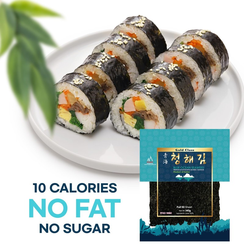 Blue Ocean Organic Sushi Nori Seaweed, 50 Sheets (full size),