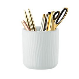 TANZOIJI Round Ceramic Pen Holder for Desk Cute Pencil Cup Pot Desk Organizer for Girls Kids Makeup Brush Holder White