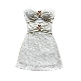 Milumia Women's Metal Flower Cut Out Tube Top Mini Dress Textured Sleeveless Bodycon Party Club Vacation Dresses White Large