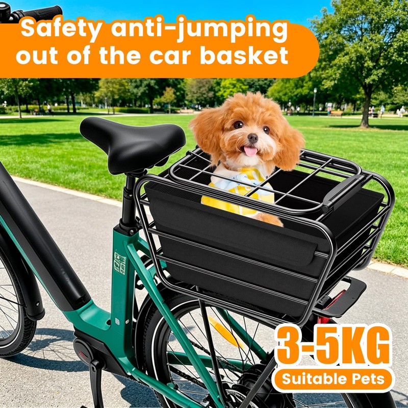 Bike Rear Basket with Liner & Waterproof Cover Large Capacity