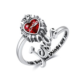 UCADRIT Scared Heart Rings for Women 925 Sterling Silver Jesus Ring Catholic Jewelry for Mom, Sterling Silver, No Gemstone