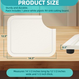 TonGass 14 1/2"x12 1/2"x1/2" RV Sink Cutting Board Compatible with Most RV Boat Kitch Sinks Plastic Chopping Board with Adjustable Rubber Feet Built-In Juice Groove and Corner Cut for Scraps - White