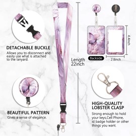 Purple Butterfly Card Holder ID ID Badge Removable Lanyard with Retractable Clip for Key Chains, Business Cards, Door Cards, ID Cards