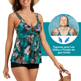 VIESS Tankini para Mujeres, Traje de Baño de 2 Piezas con Top Largo, Conjunto de Tankini con Control de Abdomen para Mujer, Traje de Baño de Ajuste Holgado
