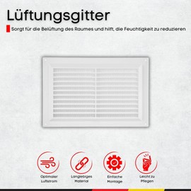 Steinberg14 White Ventilation Grille 250 x 170 mm - Plastic Exhaust Grille - Rectangular Grille for Indoor Mounting - Ventilation Grille for Wall and Ceiling