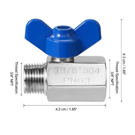 PATIKIL Mini Ball Valve 3/8" NPT Thread Male/Female, 304 Stainless Steel Shut-Off Valve for Water Oil Gas Plumbing Fitting, Silver