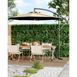 GarveeLife 10 ft Cantilever Umbrella with Cross Base, Outdoor Offset Umbrella with Infinite Tilt and Crank Lift, Fade Resistant Canopy Large Patio Umbrella for Deck Pool Garden Backyard, Beige
