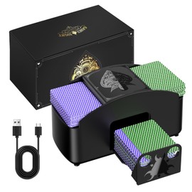 HJCMikee Automatic Card Shuffler 1-2 Deck, Electric UNO Shuffler Card Machine for Playing Card Skip Bo Blackjack,Battery or USB-C Operate Card Shiffler for Casino Poker or Game Night (Dark Black)