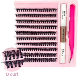 40D Lash Extension Kit 200 Pcs Lash Clusters DIY Individual Lashes Eyelash Extension Kit D Curl Volume Cluster Lashes Wispy with Long Lasting Lash Bond and Seal and Lash Tweezers Makeup Cosmetic Eyelashes Extensions
