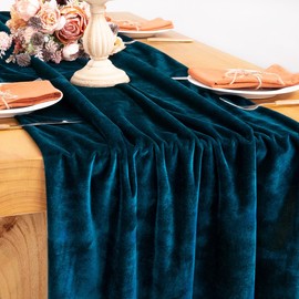 Socomi 2pcs Peacock Velvet Table Runner 20 x 120 Inches 10ft Table Cloth Fabric Luxurious Cotton Thanksgiving Christmas Wedding Runner for New Year Bridal Shower