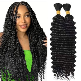 Human Braiding Hair for Boho Braids 20 Inch Deep Wave Bulk Human Hair Boho Hair for Braiding No Weft Brazilian Human Hair Extensions Wet and Wavy Curly Human Hair Boho Braiding Hair 2 Bundles 100g