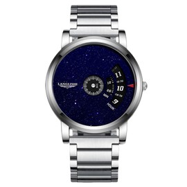 RORIOS Relojes Cuarzo de Pulsera para Hombres Reloj Diseño Creativo Reloj Único Análogo Reloj Moda Cielo Estrellado Reloj Elegant Acero Inoxidable, Silver Blue, Bracelet