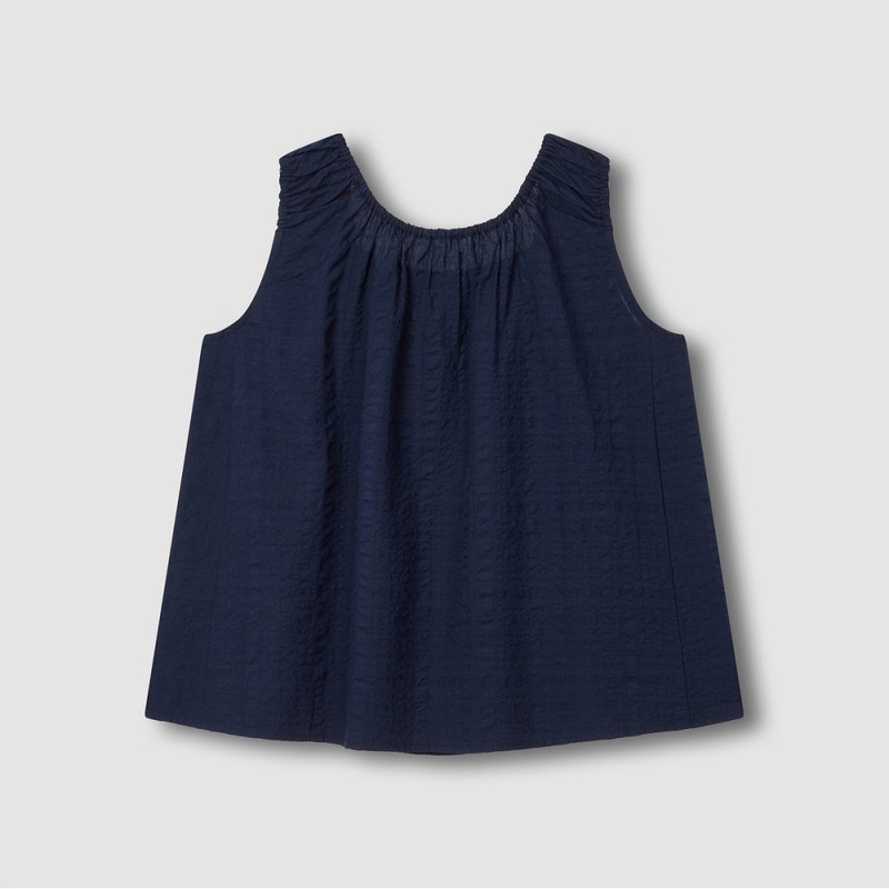 JAJU/자주 Women's Soft Seersucker Sleeveless Pajama Shirt_Navy
