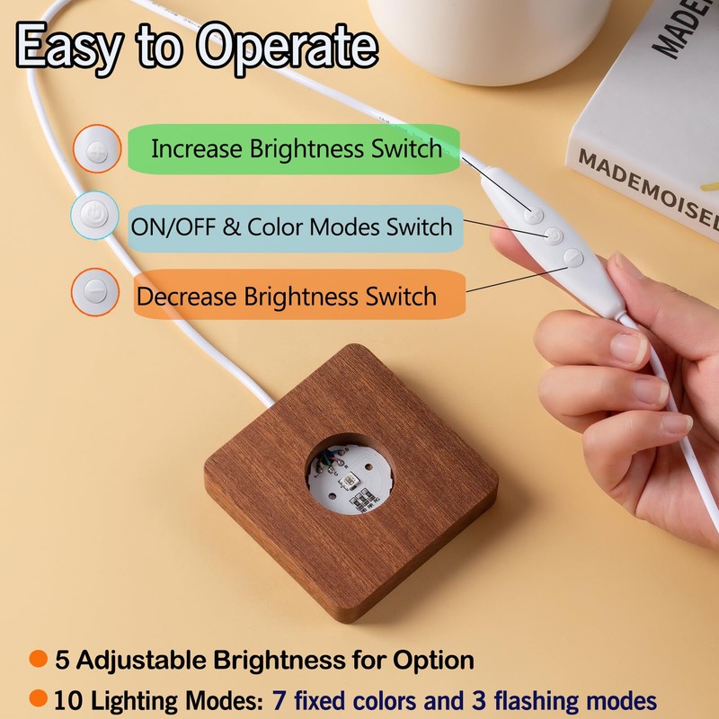 IFOLAINA LED Wood Light Base for Crystal Glass Art Crystal