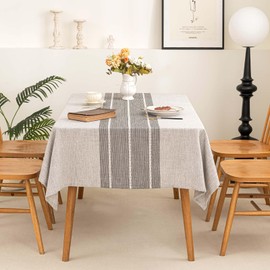 SIELUNO Table Cloth Rectangle Table Cloths Rustic Farmhouse Tablecloth Cotton Linen Waterproof Embroidery Fabric Table Cover for Indoor Outdoor Dinning Tabletop Decoration-Striped Grey-54"x70"