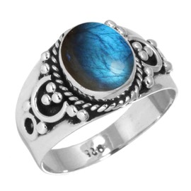Jeweloporium 925 Silver Ring for Women Size J Gray Natural Labradorite Gemstone Costume Silver Ring Easter Gift Vintage Jewelry