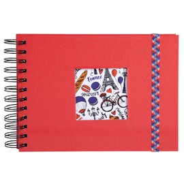 Exacompta FRENCH'CLASS 15133E Spiral Bound Photo Album 150 Photos 50 White Pages 32 x 22 cm Red Coated Paper Cover with Elastic Band for Closing