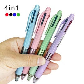 4 In 1 Multicolor Ballpoint Pens Creative Colorful Retractable Multifunction Pen Students Writing School Office Kawaii Supplies (Pack of 4)