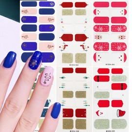 Christmas Gel Nail Strips Self-Adhesive Christmas Tree Snowman Nail Polish Stickers Santa Claus Gel Nail Stickers Glitter Elk Snowflake Nail Wraps Nail Polish Strips for Women Girls Nail Art 6 Sheets